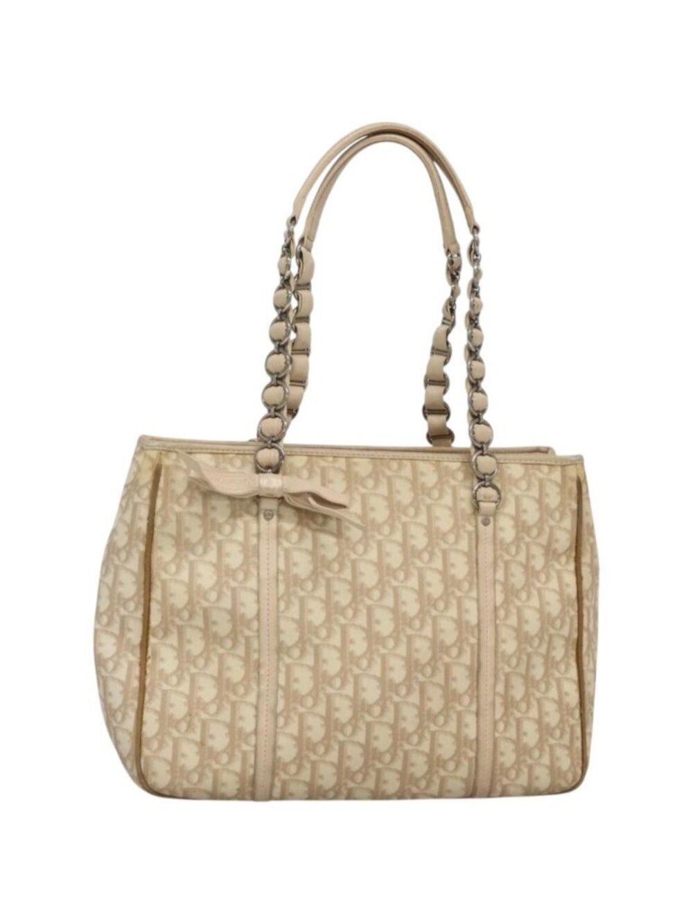 Christian Dior Trotter Canvas Romantic Bag PVC Beige Silver